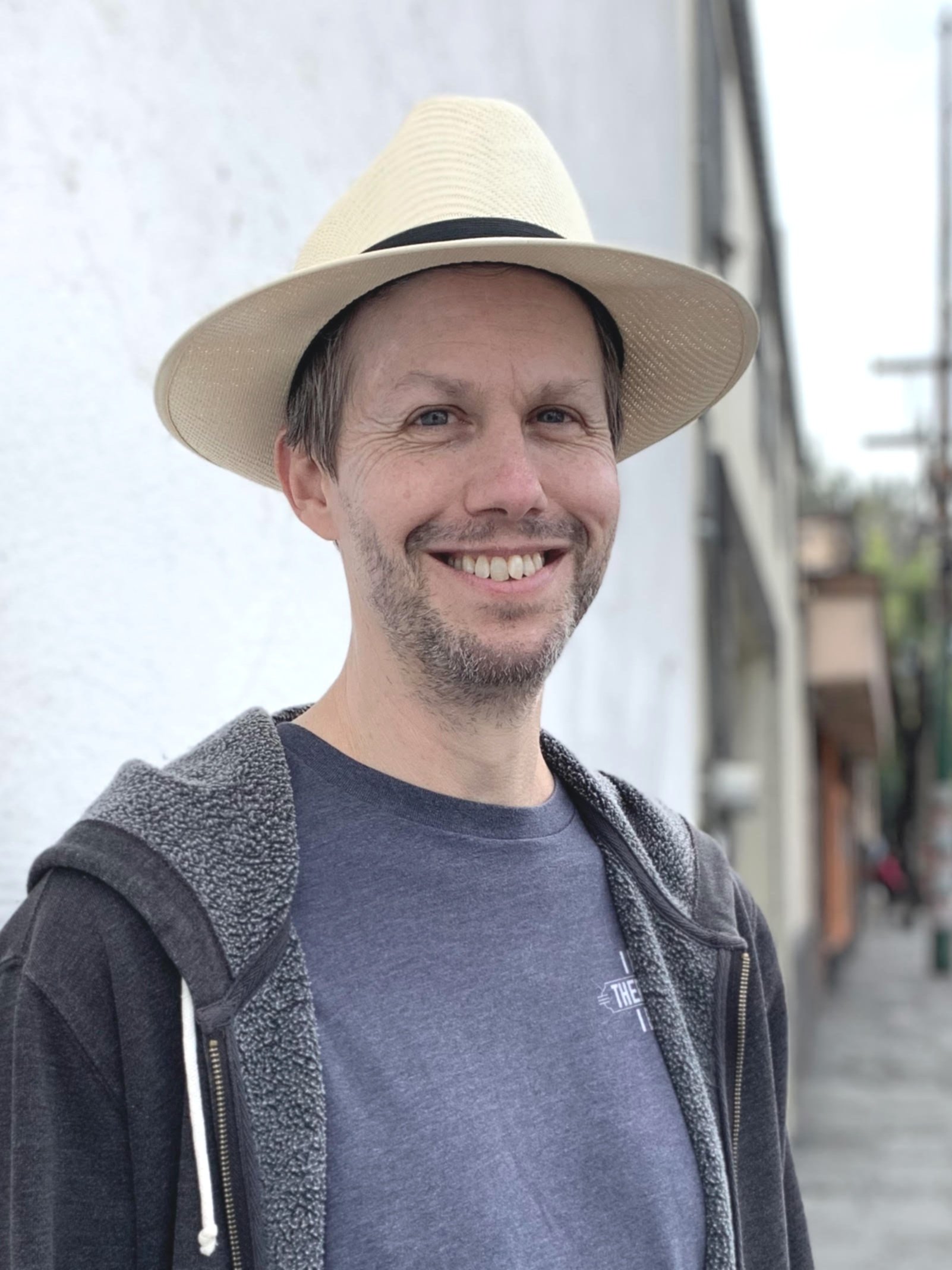 Noah wearing a hat and hoodie in Mexico City